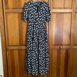 boohoo floral short sleeve tiered maxi dress